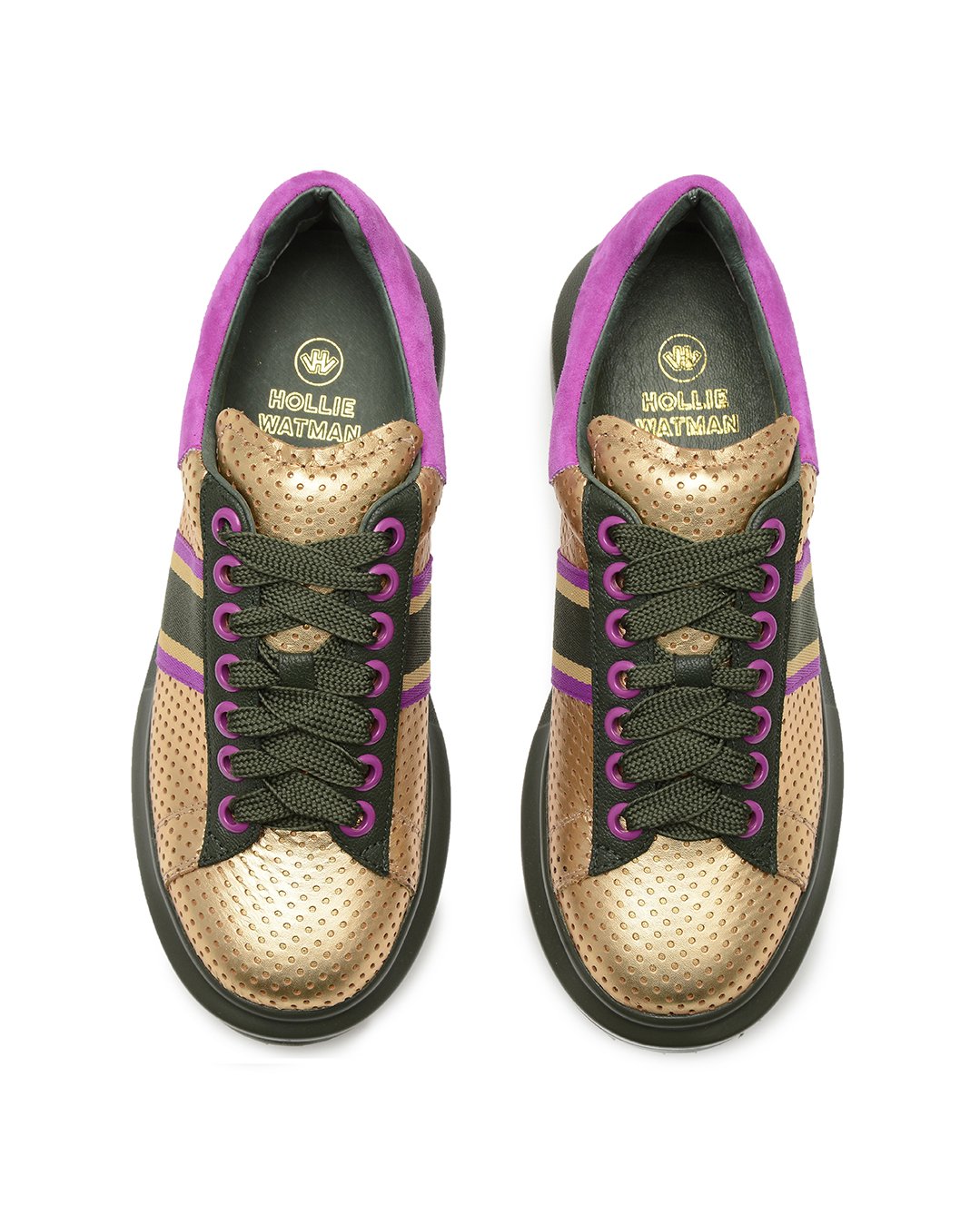 Hollie Watman Spots and Stripes Fashion Sneakers - Gold / Olive