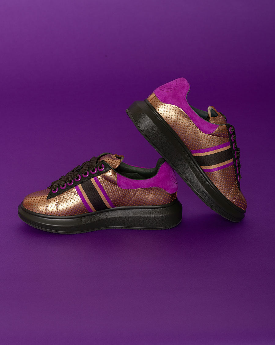 Hollie Watman Spots and Stripes Fashion Sneakers - Gold / Olive