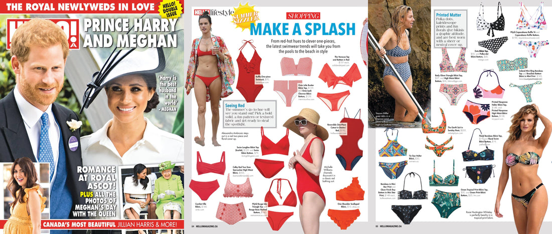 Hollie Watman Mini Star Print Bikini and Reversible One-Piece Cutout in Denim/Red
