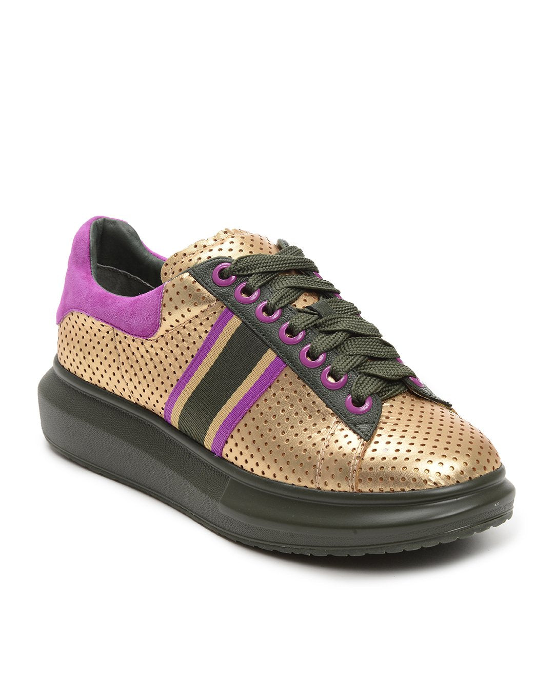 Hollie Watman Spots and Stripes Fashion Sneakers - Gold / Olive